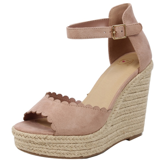 Shoes - Mauve faux suede Peep Toe Ankle Strap Espadrille